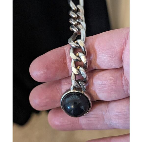 Vintage Black & Red Cabochon Silver Tone Chain Link Belt 41" - Picture 3 of 3